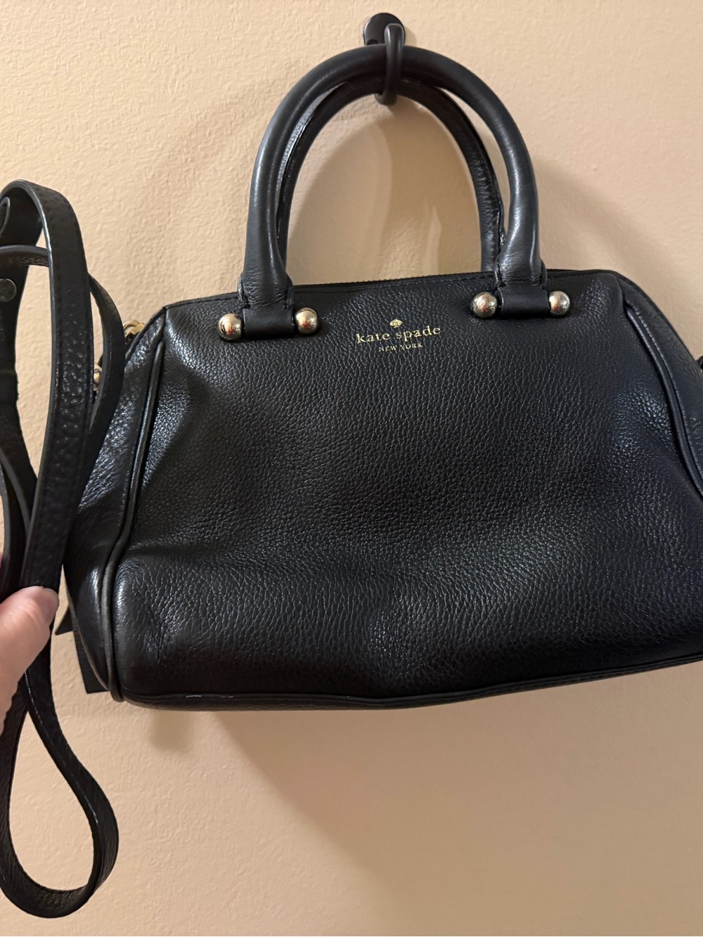 kate spade Black Pebbled Leather Satchel with Gold Hardware and Crossbody Strap